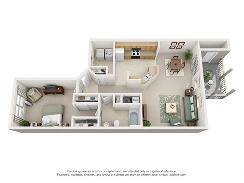 Floor plan for 1 bed, 1 bath, 936 sqft